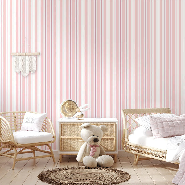 Pink Vertical Stripes Wallpaper S013 - CostaCover-Peel and stick Removable Wallpaper-accent wallpaper-adhesive wallpaper-baby bedroom