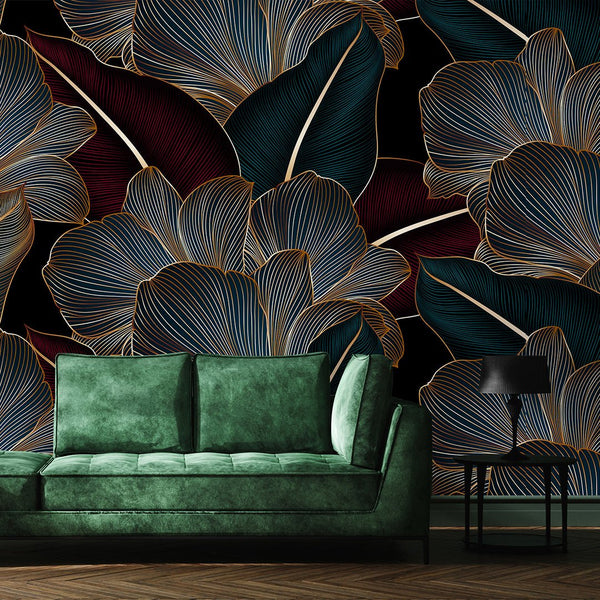 Dark Red Green Floral Wall Mural CCM180 - CostaCover - Peel and stick Removable Wallpaper - Abstract - abstract arches - abstract floral