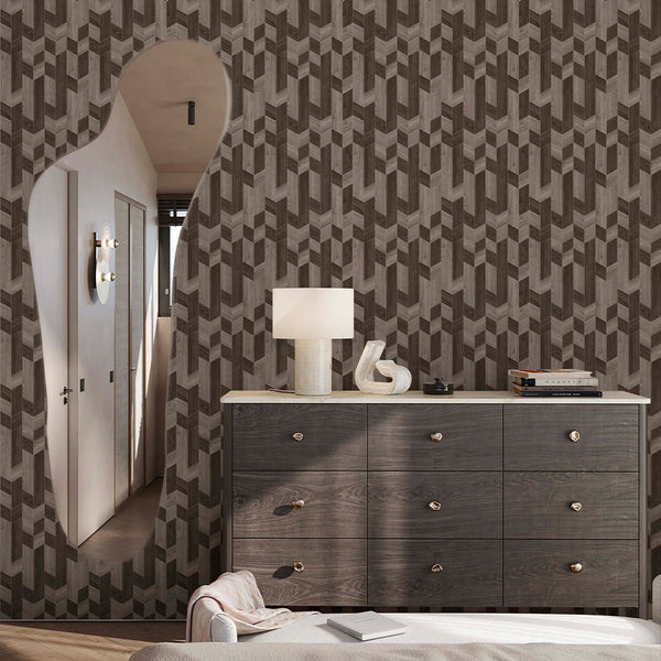 Brown Beige Wood Mosaic Wallpaper A020 - CostaCover - Peel and stick Removable Wallpaper - about walls - abstract wallpaper - accent wallpaper