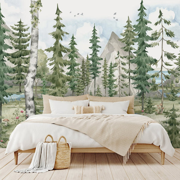 Lake, Forest & Mountains Wall Mural WM057 - CostaCover - Peel and stick Removable Wallpaper - accent wallpaper - adhesive wallpaper - baby bedroom