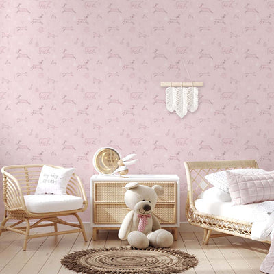 Pink Forest Animals Wallpaper S040