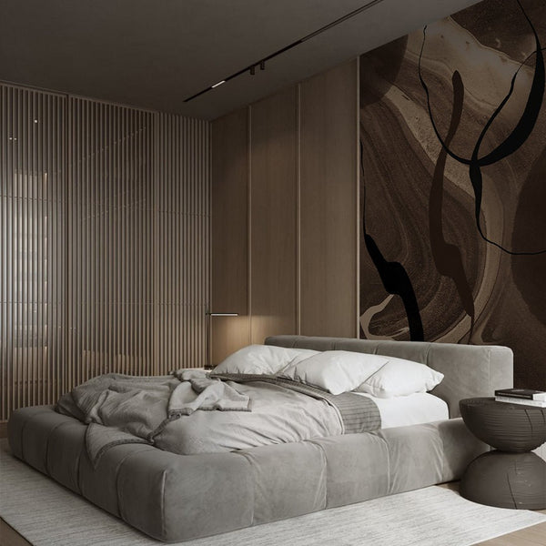 Dark Brown Abstract Wall Mural AM058 - CostaCover - Peel and stick Removable Wallpaper - about walls - Abstract - Abstract Labyrinth Lines