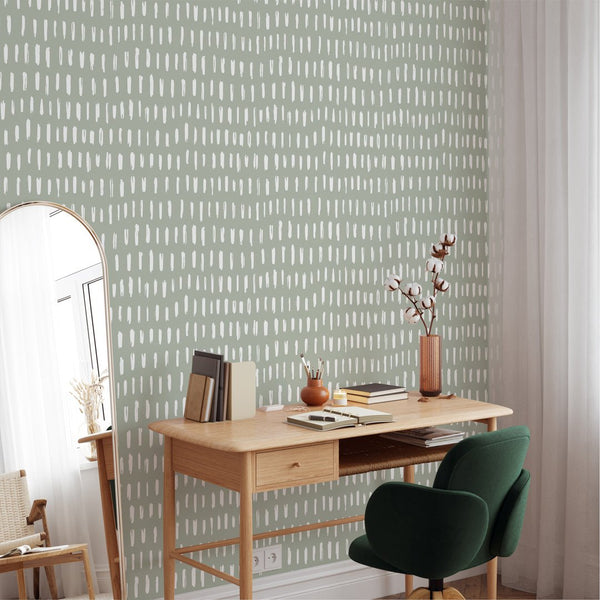 Green & White Strokes Wallpaper W023 - CostaCover - Peel and stick Removable Wallpaper - Abstract - abstract lines - abstract wall art