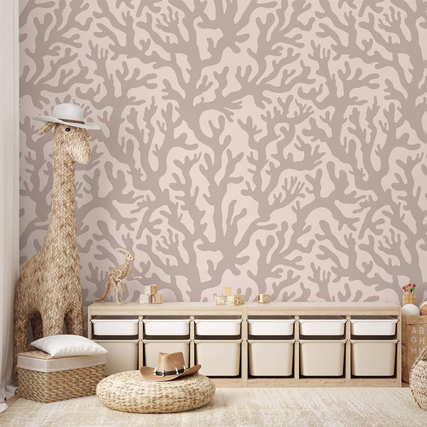 Beige Sea Corals Wallpaper S103 - CostaCover - Peel and stick Removable Wallpaper - Abstract - abstract floral - abstract lines