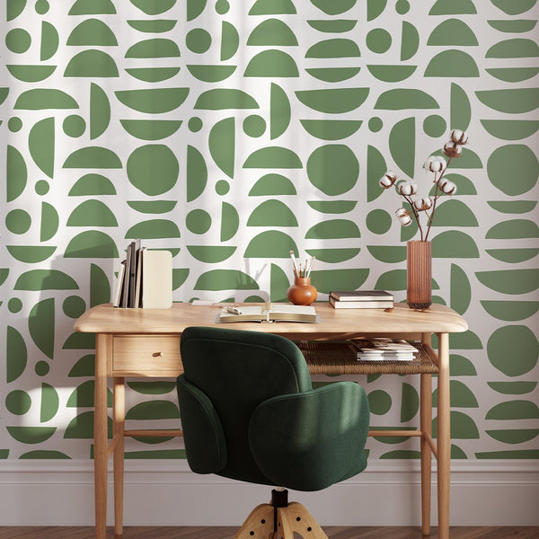 Green Boho Stones Wallpaper W029 - CostaCover - Peel and stick Removable Wallpaper - Abstract - abstract lines - abstract wall art