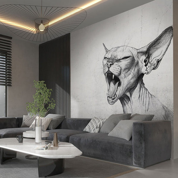 Cat Sketch Art Stick Wall Mural SM001 - CostaCover - Peel and stick Removable Wallpaper - accent wallpaper - adhesive wallpaper - Barbershop Salon