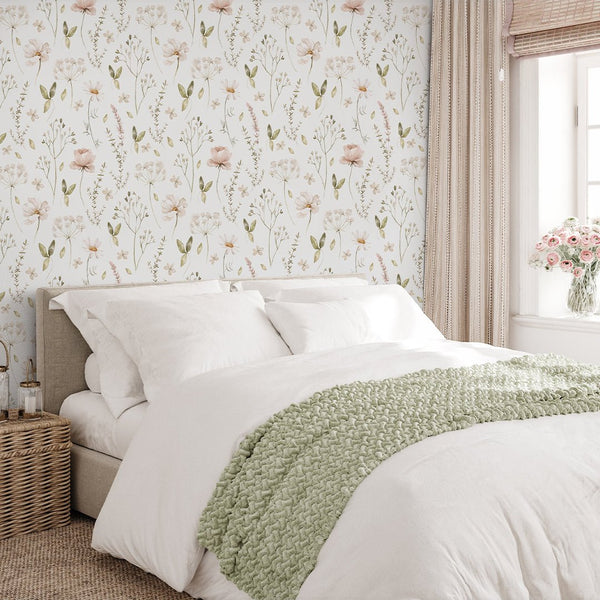 Elegant Wildflowers Wallpaper S070 - CostaCover - Peel and stick Removable Wallpaper - accent wallpaper - adhesive wallpaper - baby bedroom