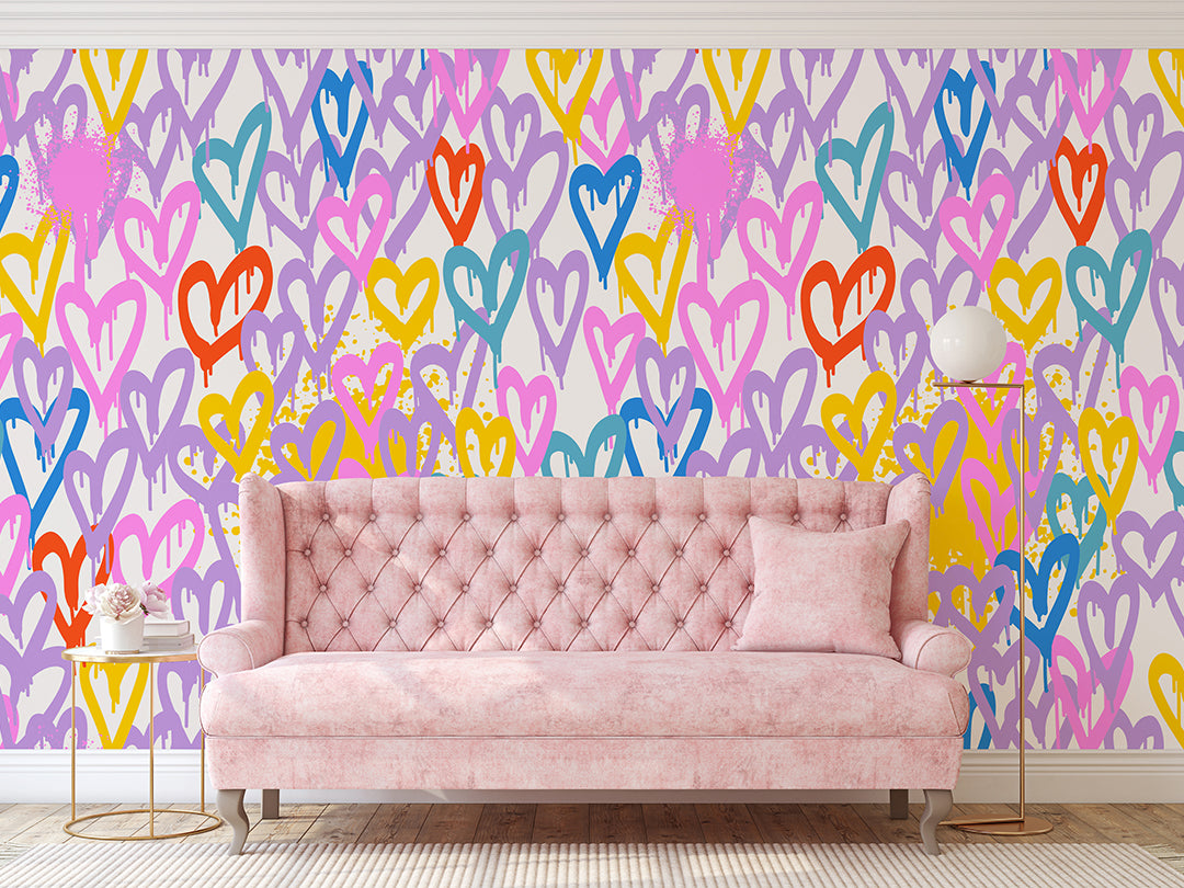 Colorful Graffiti Hearts Wall Mural WM046