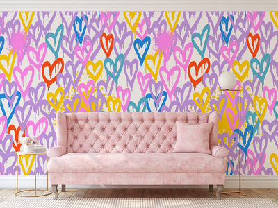 Colorful Hearts Graffiti Self Adhesive Wall Mural WM046