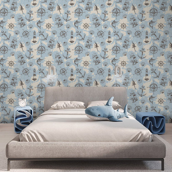 Blue Marine Map Wallpaper A089 - CostaCover-Peel and stick Removable Wallpaper-Abstract-abstract wall art-abstract wallpaper