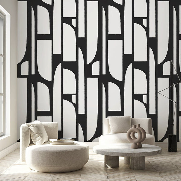 Black & White Geometric Shapes Wall Mural CCM160 - CostaCover - Peel and stick Removable Wallpaper - Abstract - abstract mural - abstract wall art