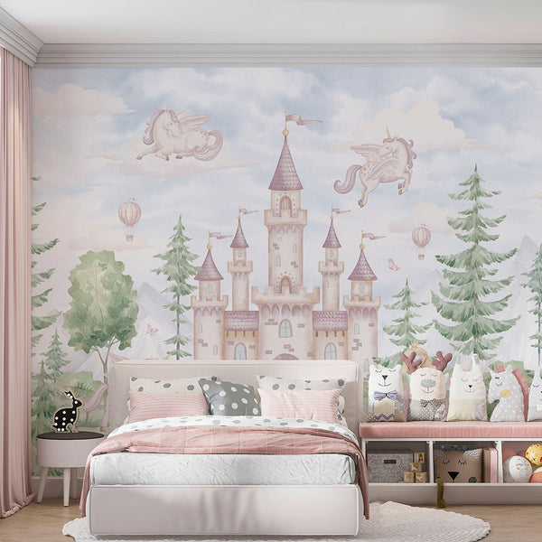 Magical Kingdom in Forest Wall Mural AM139 - CostaCover-Peel and stick Removable Wallpaper-accent wallpaper-adhesive wallpaper-baby bedroom