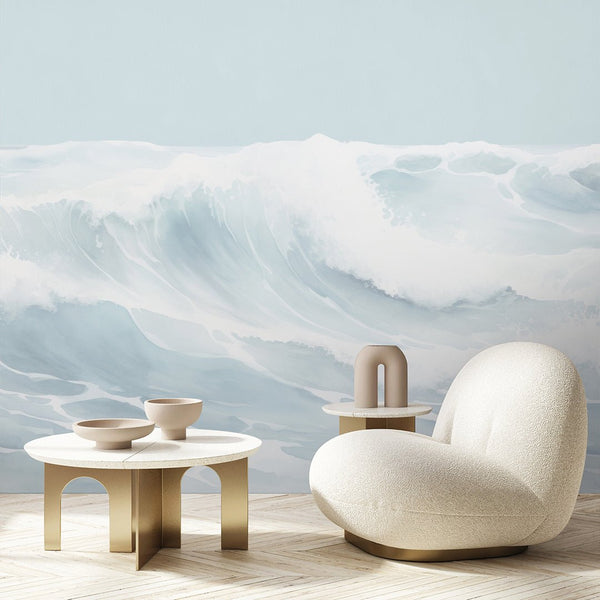 Pastel Blue Wave Wall Mural AM164 - CostaCover-Peel and stick Removable Wallpaper-accent wallpaper-adhesive wallpaper-Aqua blue wallpaper