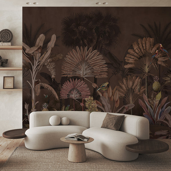 Dark Brown Tropical Jungle Wall Mural AM180
