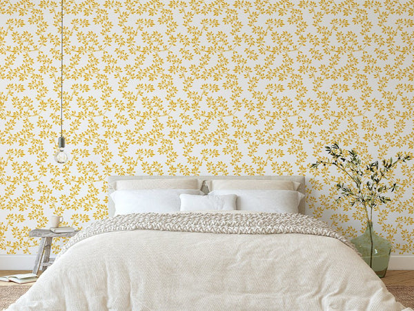 Gold Branches & Leaves Wallpaper CC128 - CostaCover - Peel and stick Removable Wallpaper - Backsplash panels - bathroom wallpaper - bedroom interior