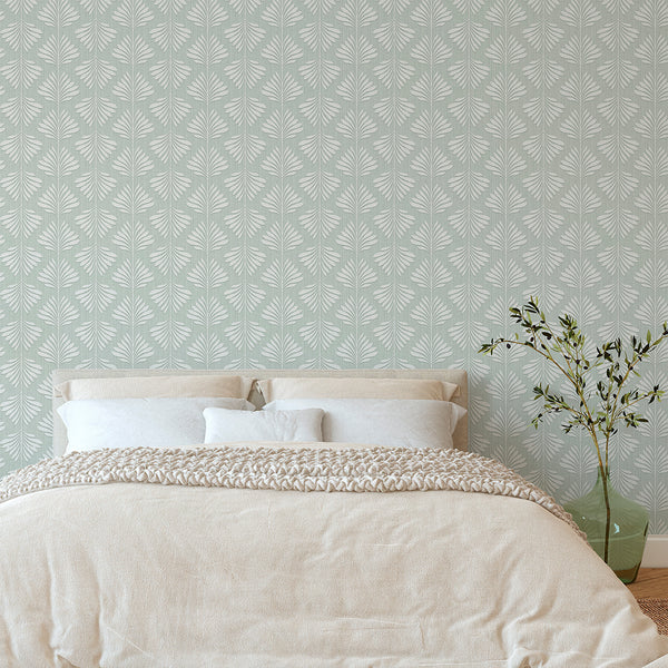 Sage Green Palm Leaf Wallpaper L015