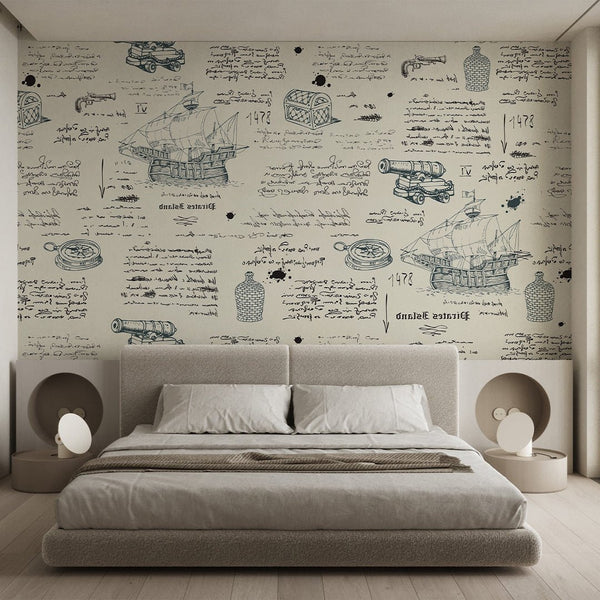 Maritime Sketch Wall Mural AM166 - CostaCover-Peel and stick Removable Wallpaper-accent wallpaper-adhesive wallpaper-Antique