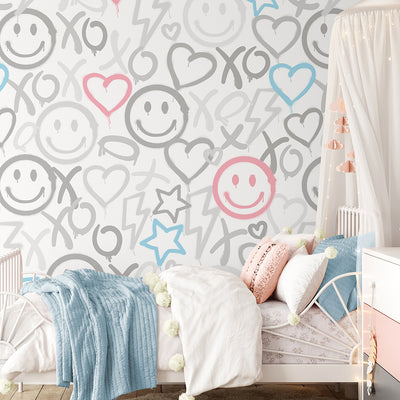 Pastel Smiley Face Graffiti Wallpaper W172