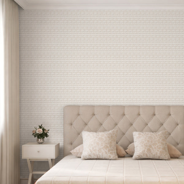 Close-up of geometric ovals and lozenges on beige, providing a woven-texture look for modern organic spaces.