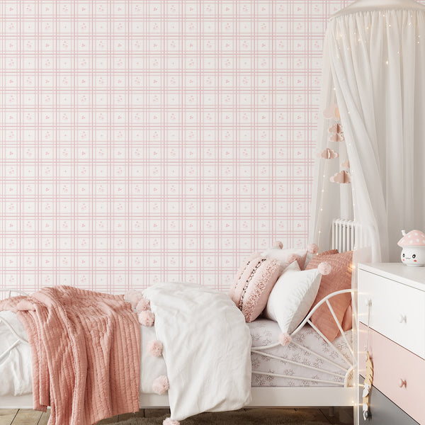 Pink Plaid Floral Wallpaper L150