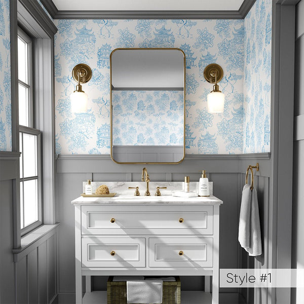 Chinoiserie Tiger Pagoda Wallpaper CC260 - CostaCover - Peel and stick Removable Wallpaper - accent wallpaper - adhesive wallpaper - adhesive wallpaper design