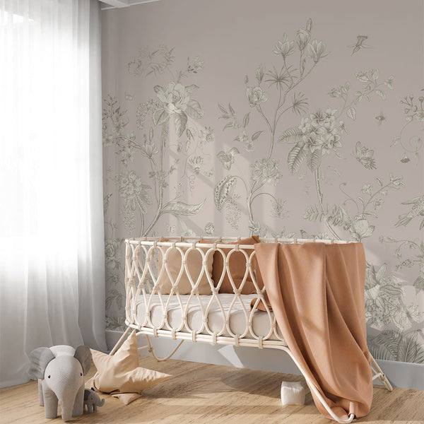 Pink Beige Vintage Garden Grasscloth Wall Mural CG006 - CostaCover - Traditional Wallpaper - abstract wallpaper - accent wallpaper - bathroom wallpaper