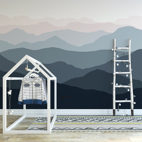 Pink Gray Mountains Wall Mural WM039 - CostaCover - Peel and stick Removable Wallpaper - Abstract - abstract lines - abstract wall art