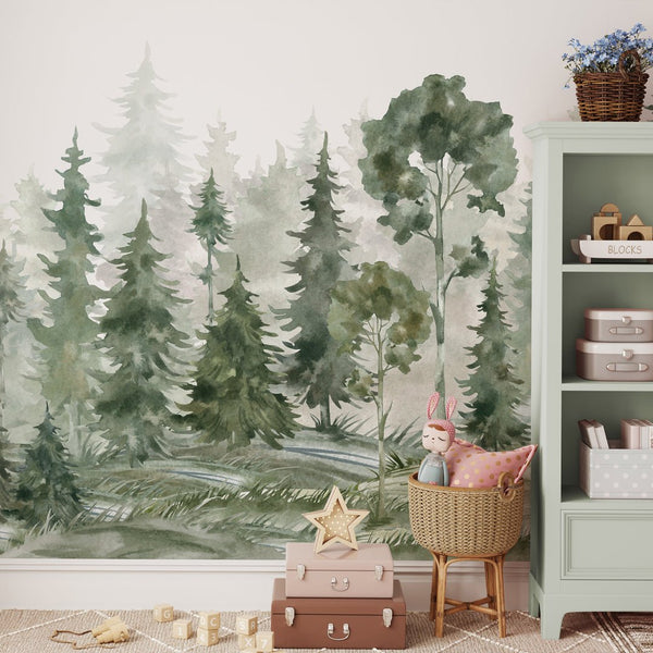Watercolor Forest Wall Mural WM047 - CostaCover - Peel and stick Removable Wallpaper - abstract wallpaper - accent wallpaper - adhesive wallpaper