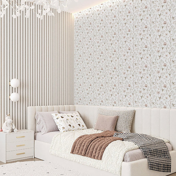 Neutral Floral Bedroom Wallpaper S065 - CostaCover-Peel and stick Removable Wallpaper-accent wallpaper-adhesive wallpaper-bathroom wallpaper