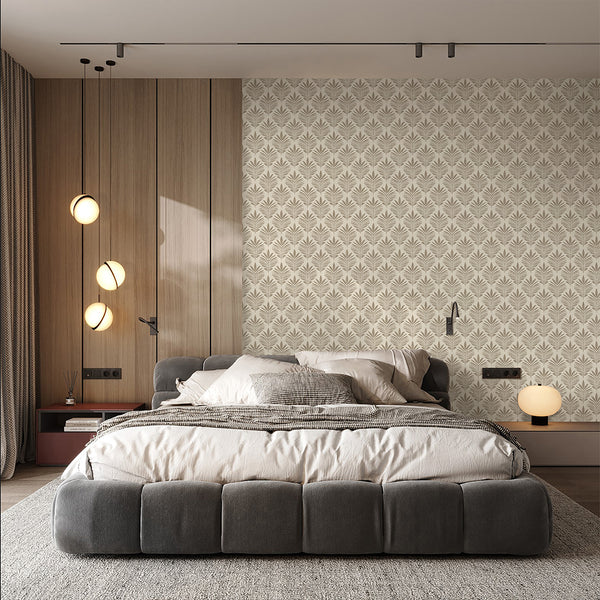 Beige Taupe Botanical Leaf Wallpaper L036