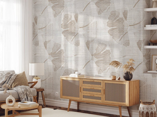 Beige Flowers Wall Mural WM082 - CostaCover - Peel and stick Removable Wallpaper - abstract floral - abstract wallpaper - accent wallpaper