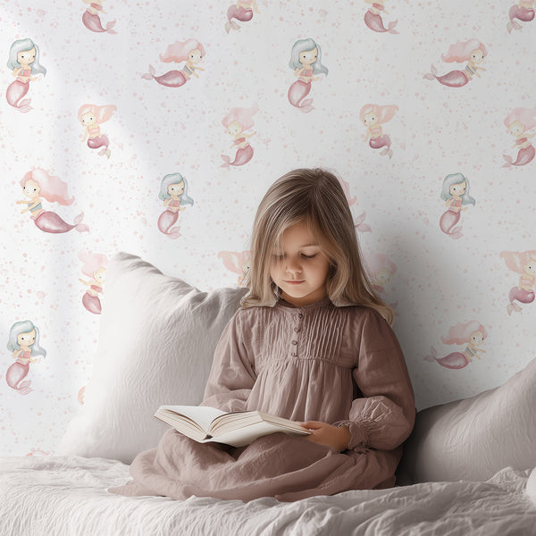 Pink Mermaid Nursery Wallpaper L138