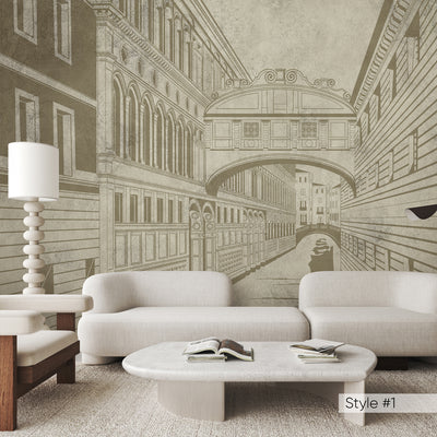 Beige Grey Vintage Streets Wall Mural CCM186