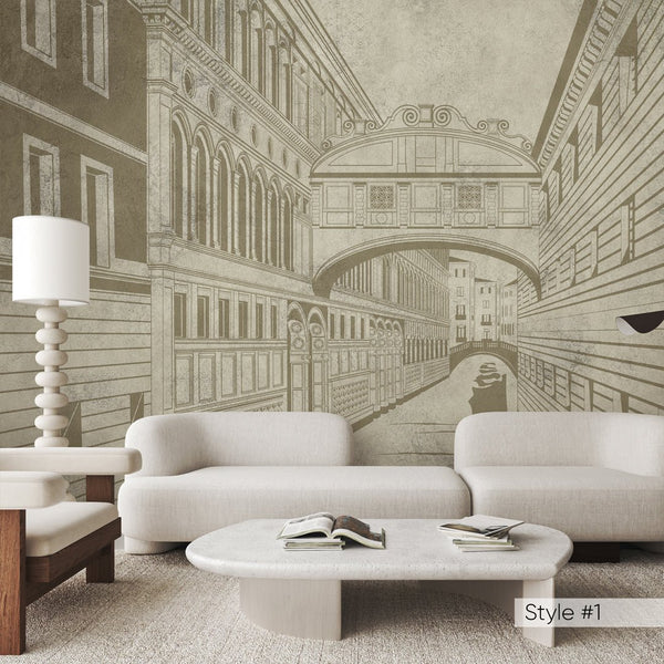 Beige Grey Vintage Streets Wall Mural CCM186 - CostaCover - Peel and stick Removable Wallpaper - Abstract - abstract arches - abstract floral
