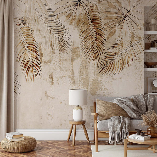 Abstract Beige Banana Leaves Wall Mural CCM200 - CostaCover - Peel and stick Removable Wallpaper - Abstract - abstract lines - abstract mural