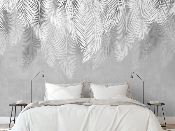 Gray Tropical Leaves Wall Mural WM043 - CostaCover - Peel and stick Removable Wallpaper - accent wallpaper - adhesive wallpaper - banana leaves