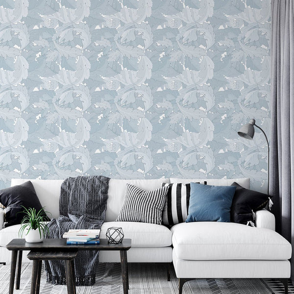 Blue Acanthus by Morris Wallpaper W120 - CostaCover - Peel and stick Removable Wallpaper - abstract floral - abstract wall art - abstract wallpaper
