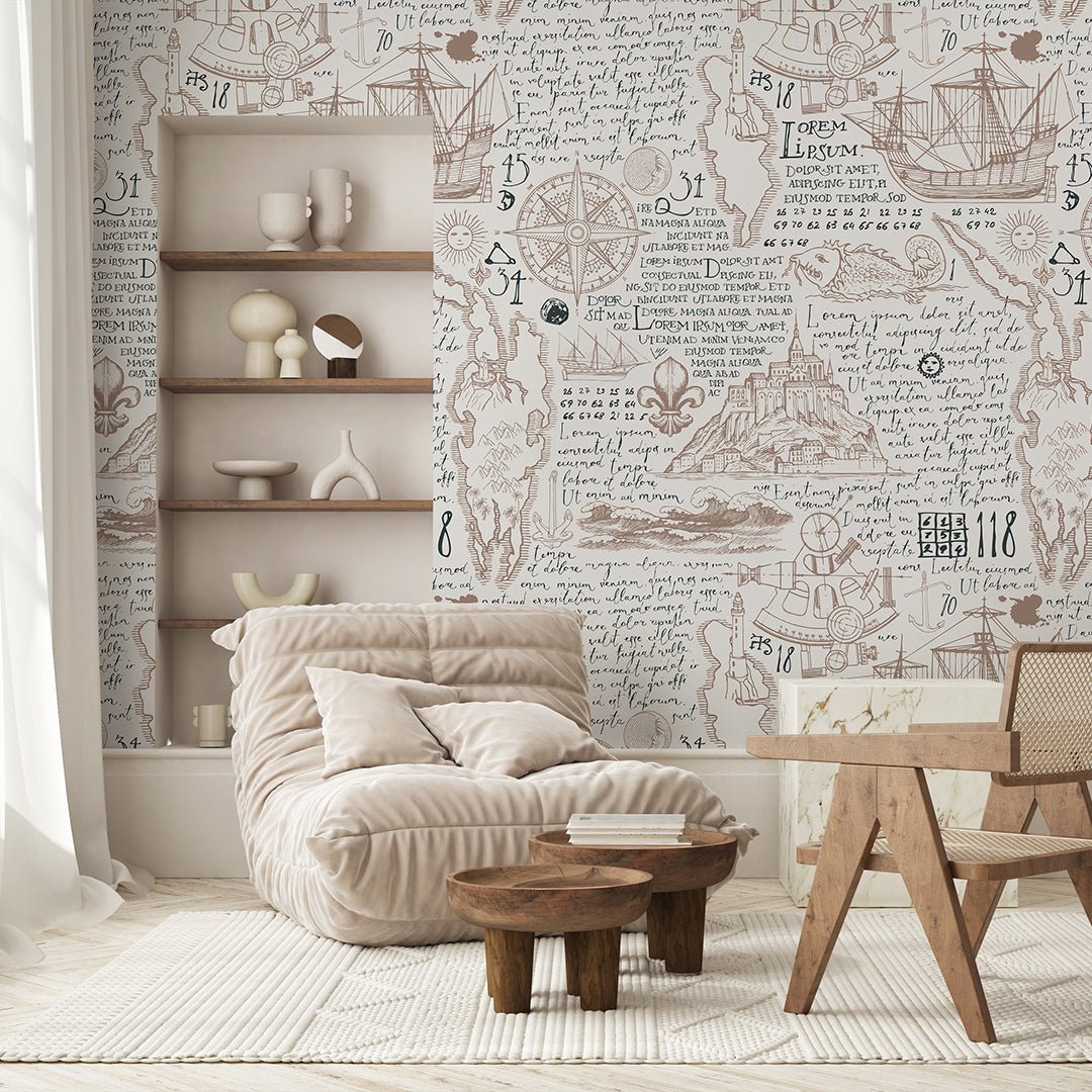 Antique Nautical Map Wallpaper A093 - CostaCover-Peel and stick Removable Wallpaper-abstract wallpaper-accent wallpaper