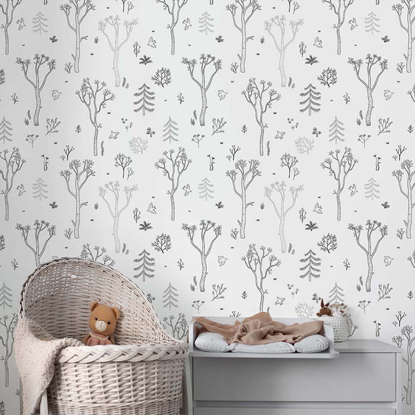 Black & White Tree Forest Wallpaper S041 - CostaCover - Peel and stick Removable Wallpaper - abstract forest - abstract wall art - abstract wallpaper