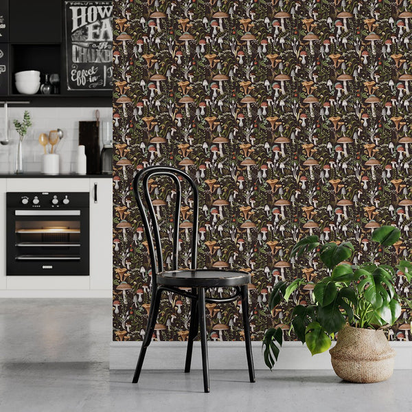 Brown Mushroom & Plants Wallpaper W147 - CostaCover - Peel and stick Removable Wallpaper - abstract floral - abstract wallpaper - accent wallpaper