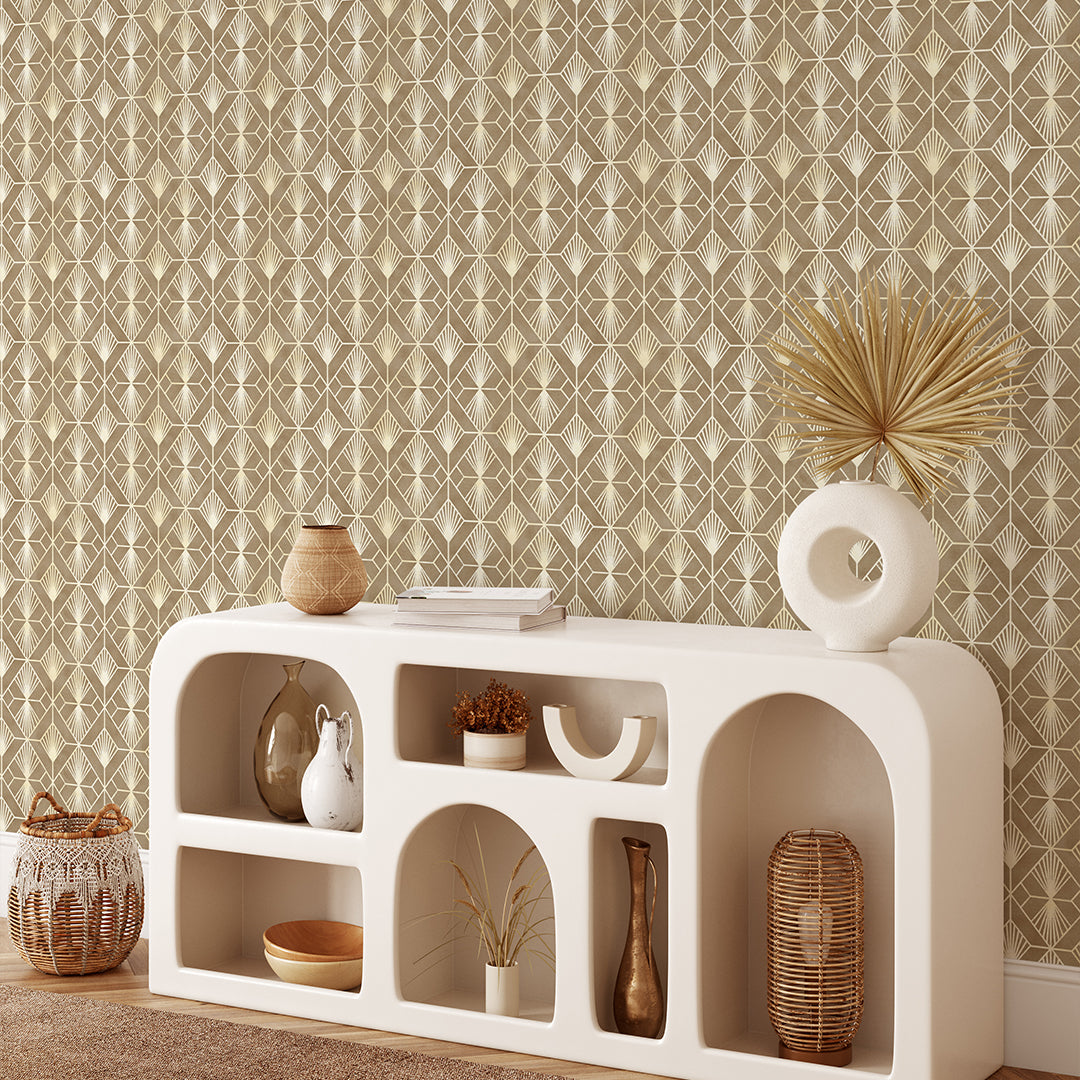 Pale Brown Art Deco Wallpaper CC334