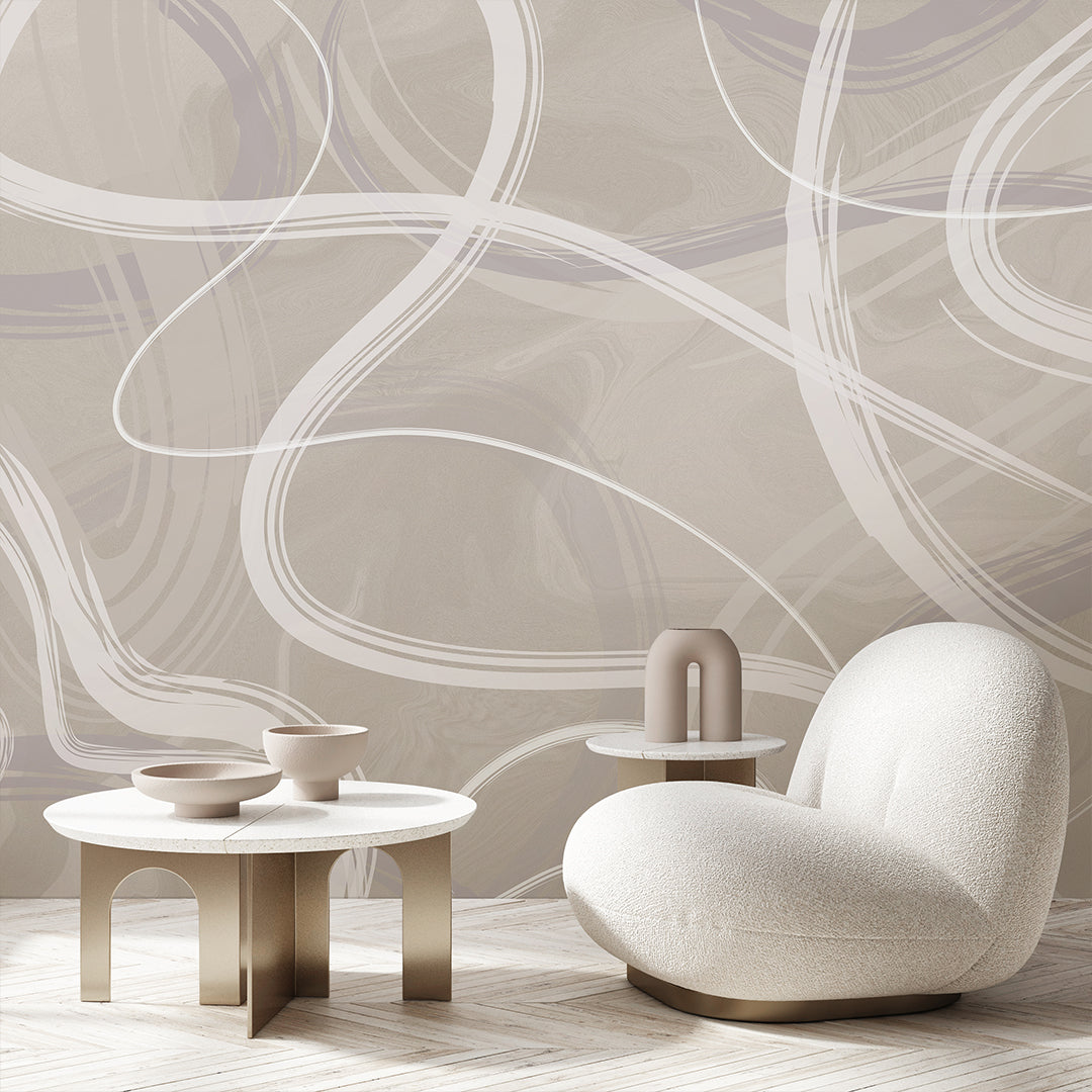 Gray & Beige Smooth Lines Wall Mural AM006