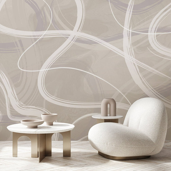 Gray & Beige Smooth Lines Wall Mural AM006 - CostaCover - Peel and stick Removable Wallpaper - about walls - Abstract - Abstract Beige Gold Stripes Waves Removable Wallpaper near me