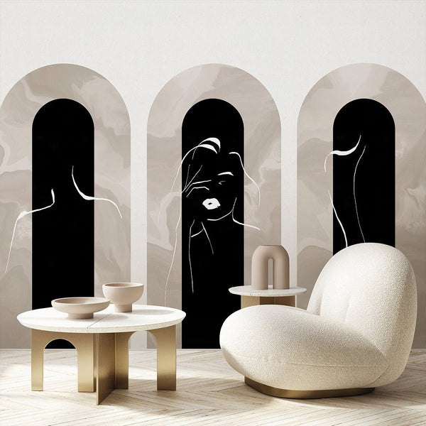 Beige Arches & Girl Lines Wall Mural AM059 - CostaCover - Peel and stick Removable Wallpaper - about walls - Abstract - abstract arches