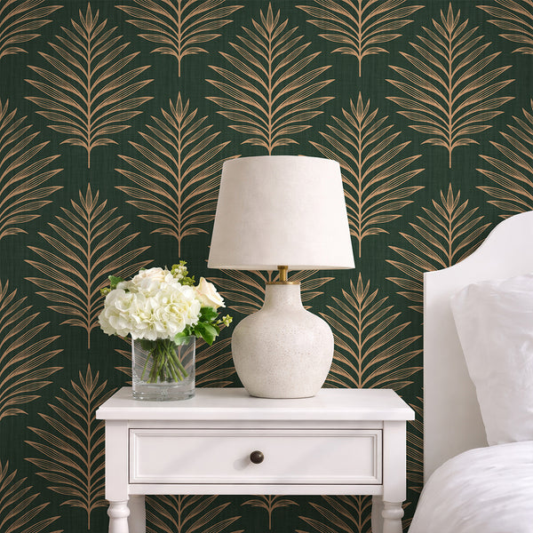 Dark Green Palm Leaves Wallpaper L057