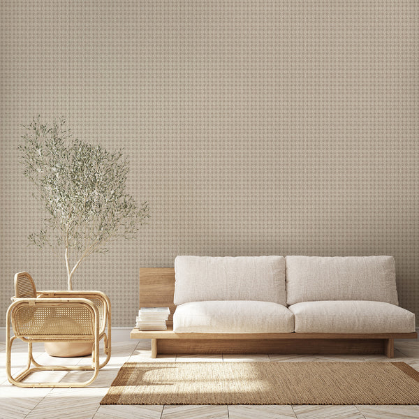 Vintage wallpaper featuring repeating floral damask motifs with a weathered texture for farmhouse, cottagecore and French country interiors.