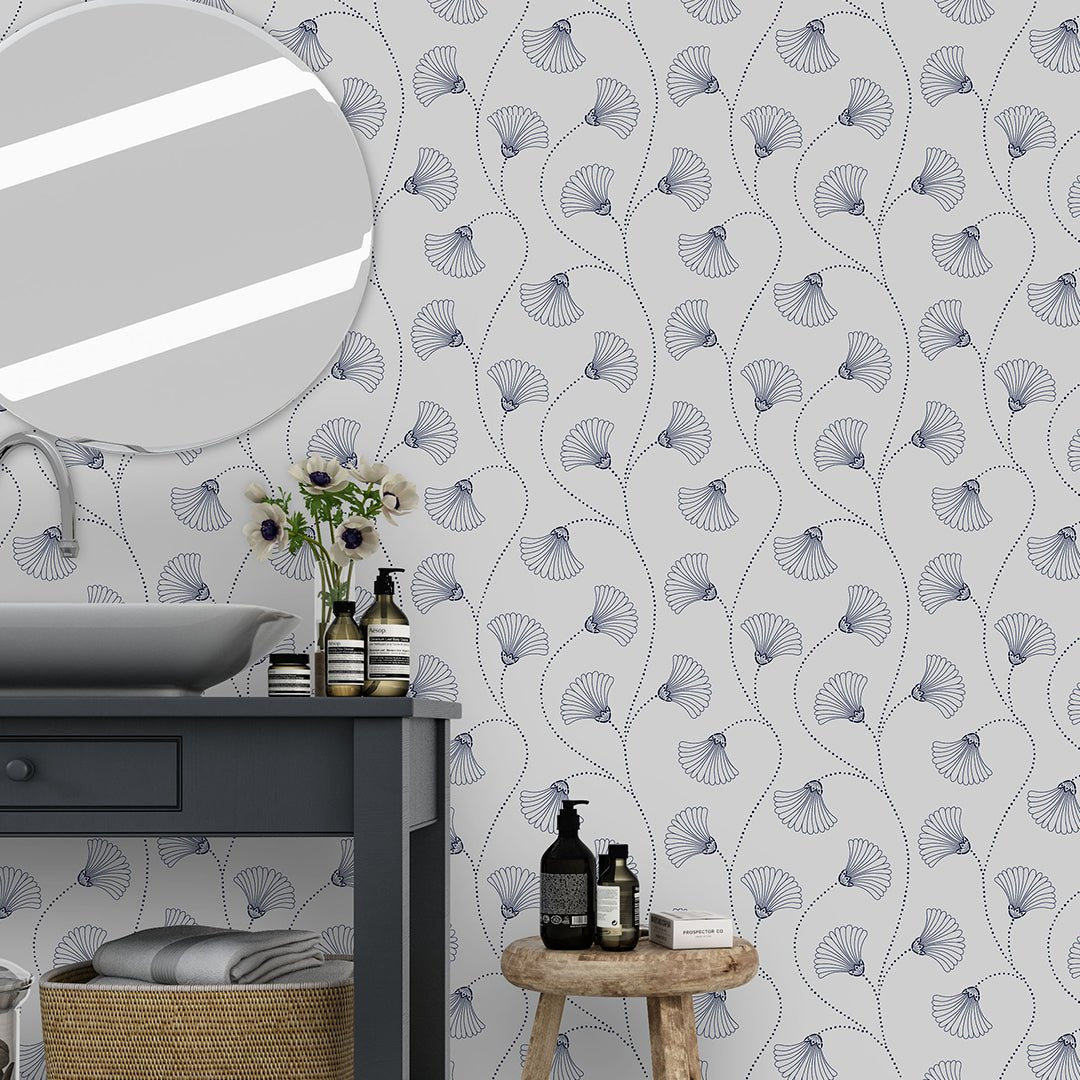 Art Deco Flowers Wallpaper in a bathroom