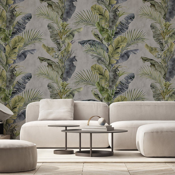 Gray Green Tropical Coastal Wallpaper A130 - CostaCover - Peel and stick Removable Wallpaper - accent wallpaper - adhesive wallpaper - bathroom wallpaper