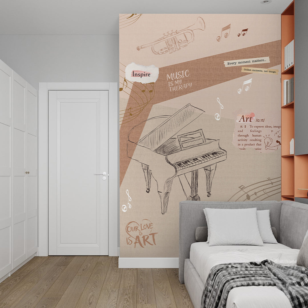 Beige Music Collage Wall Mural SM105