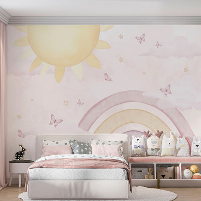 Pink Rainbow & Sun Wall Mural AM144